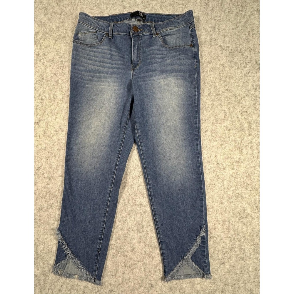 1822 Denim Womens 14 Ankle‎ Skinny Jeans Medium Wash Mid Rise Fringe Hem Blue